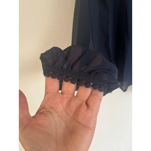 Anthropologie Endless Rose Sheer Navy Pleated Blouse w/ Lace Detail, Lar… - Picture 11 of 11